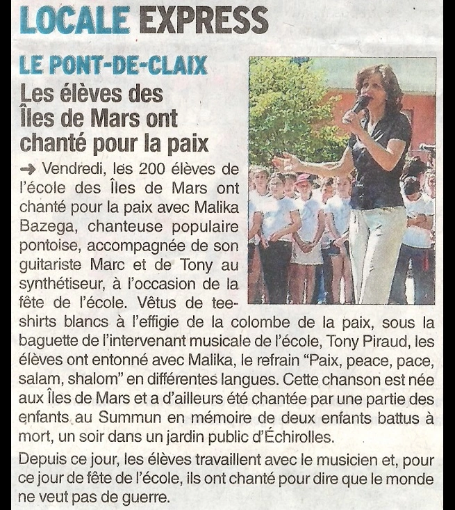 Article chanson de la paix, école